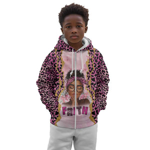 Black Her Story Kid Hoodie Faith Pink Leopard - African Pride