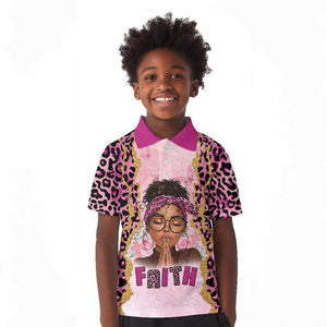 Black Her Story Kid Polo Shirt Faith Pink Leopard - African Pride