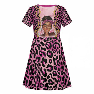 Black Her Story Kid Short Sleeve Dress Faith Pink Leopard - African Pride