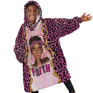 Black Her Story Kid Wearable Blanket Hoodie Faith Pink Leopard - African Pride