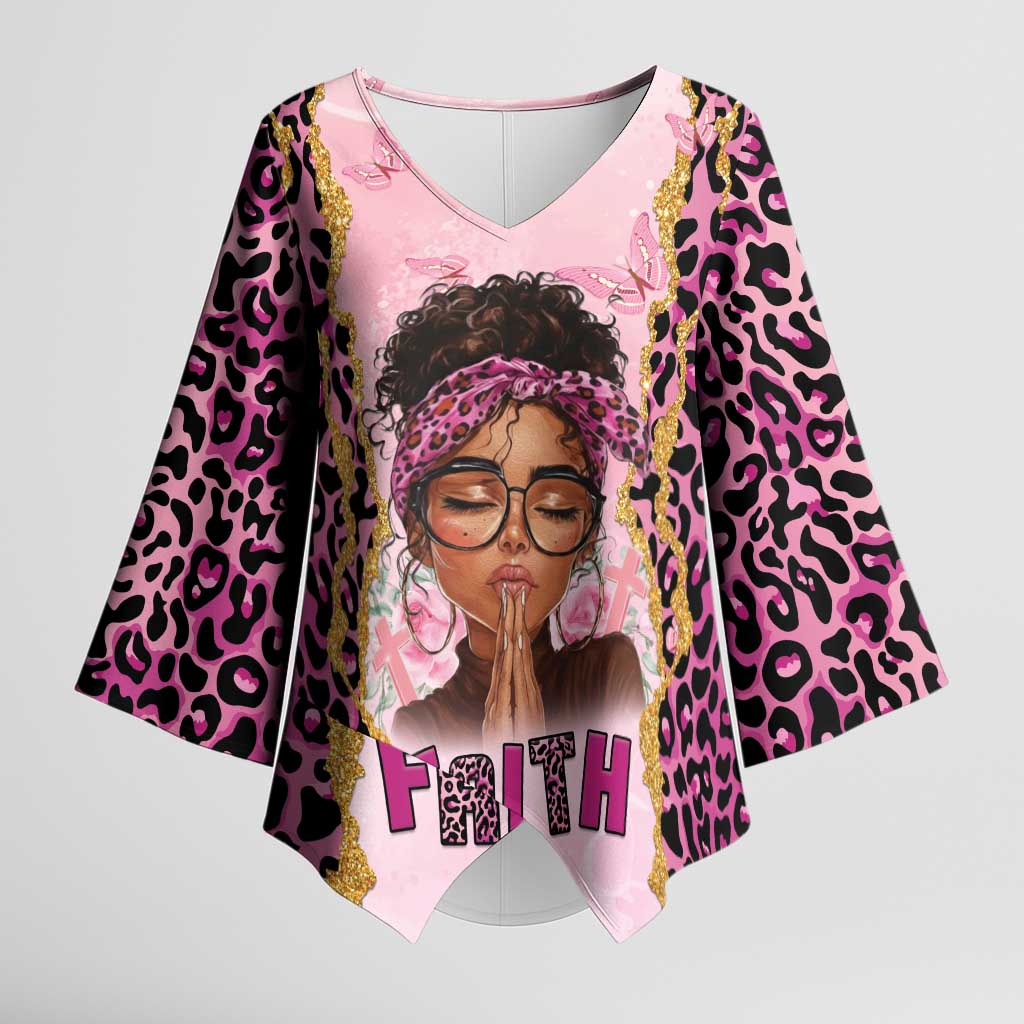 Black Her Story Kimono Sleeve Blouse Faith Pink Leopard - African Pride