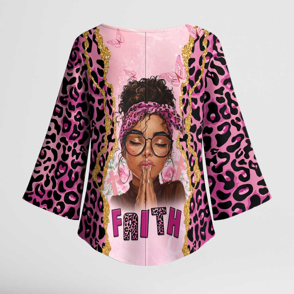 Black Her Story Kimono Sleeve Blouse Faith Pink Leopard - African Pride