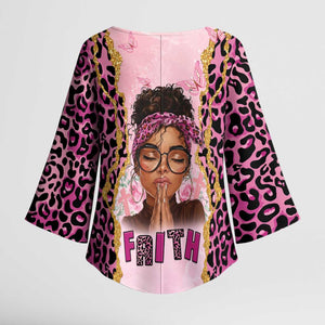 Black Her Story Kimono Sleeve Blouse Faith Pink Leopard - African Pride