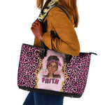 Black Her Story Leather Tote Bag Faith Pink Leopard - African Pride