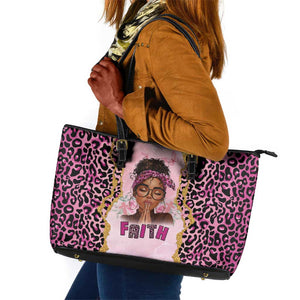 Black Her Story Leather Tote Bag Faith Pink Leopard - African Pride