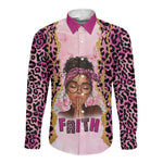 Black Her Story Long Sleeve Button Shirt Faith Pink Leopard - African Pride