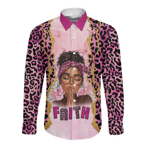 Black Her Story Long Sleeve Button Shirt Faith Pink Leopard - African Pride
