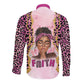 Black Her Story Long Sleeve Button Shirt Faith Pink Leopard - African Pride