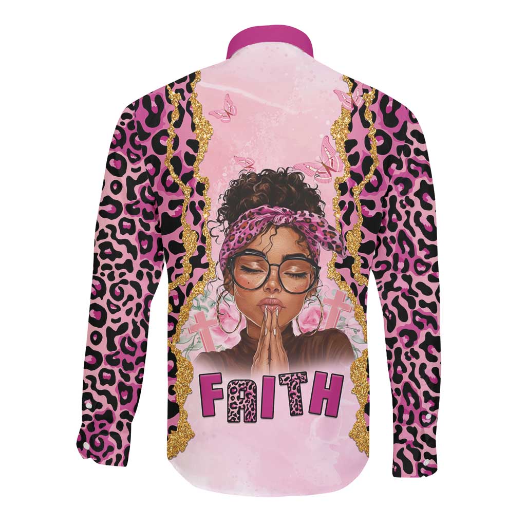 Black Her Story Long Sleeve Button Shirt Faith Pink Leopard - African Pride