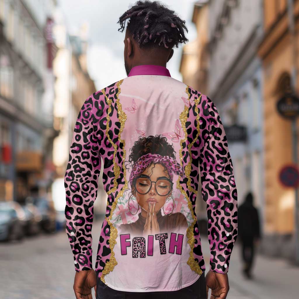 Black Her Story Long Sleeve Button Shirt Faith Pink Leopard - African Pride