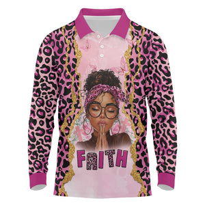 Black Her Story Long Sleeve Polo Shirt Faith Pink Leopard - African Pride