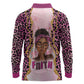 Black Her Story Long Sleeve Polo Shirt Faith Pink Leopard - African Pride