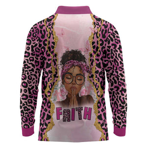 Black Her Story Long Sleeve Polo Shirt Faith Pink Leopard - African Pride