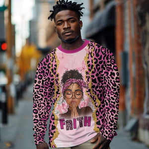 Black Her Story Long Sleeve Shirt Faith Pink Leopard - African Pride