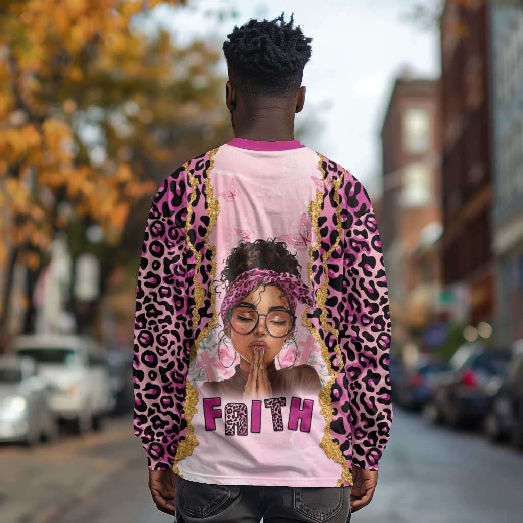 Black Her Story Long Sleeve Shirt Faith Pink Leopard - African Pride