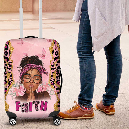 Black Her Story Luggage Cover Faith Pink Leopard - African Pride