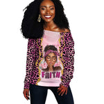 Black Her Story Off Shoulder Sweater Faith Pink Leopard - African Pride