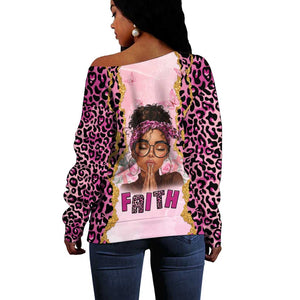Black Her Story Off Shoulder Sweater Faith Pink Leopard - African Pride