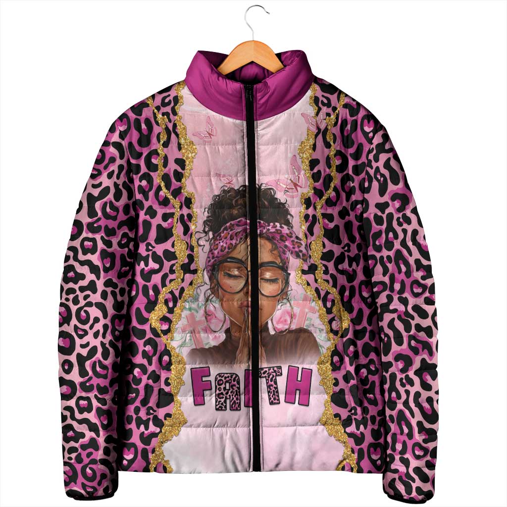 Black Her Story Padded Jacket Faith Pink Leopard - African Pride