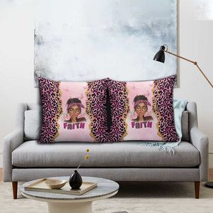 Black Her Story Pillow Cover Faith Pink Leopard - African Pride