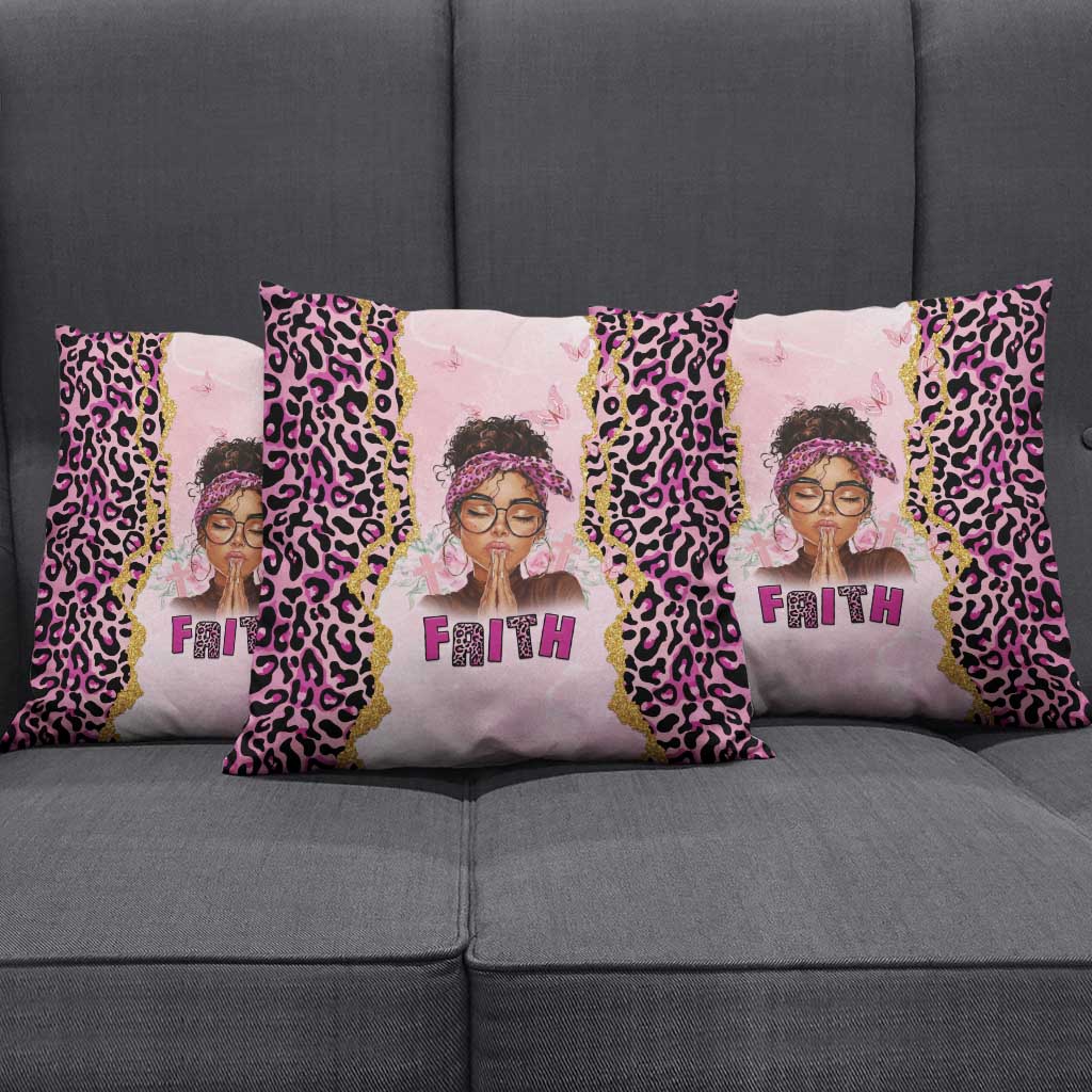 Black Her Story Pillow Cover Faith Pink Leopard - African Pride