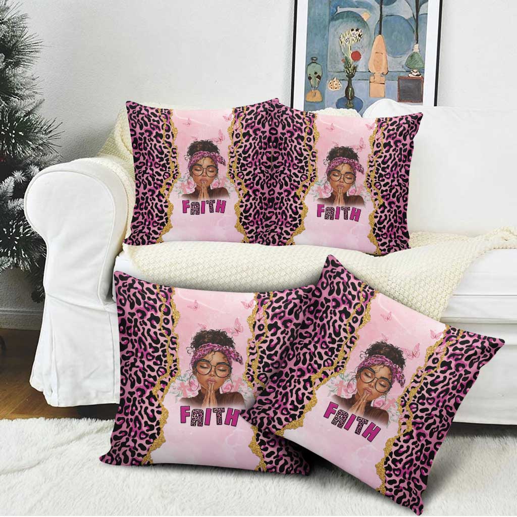 Black Her Story Pillow Cover Faith Pink Leopard - African Pride