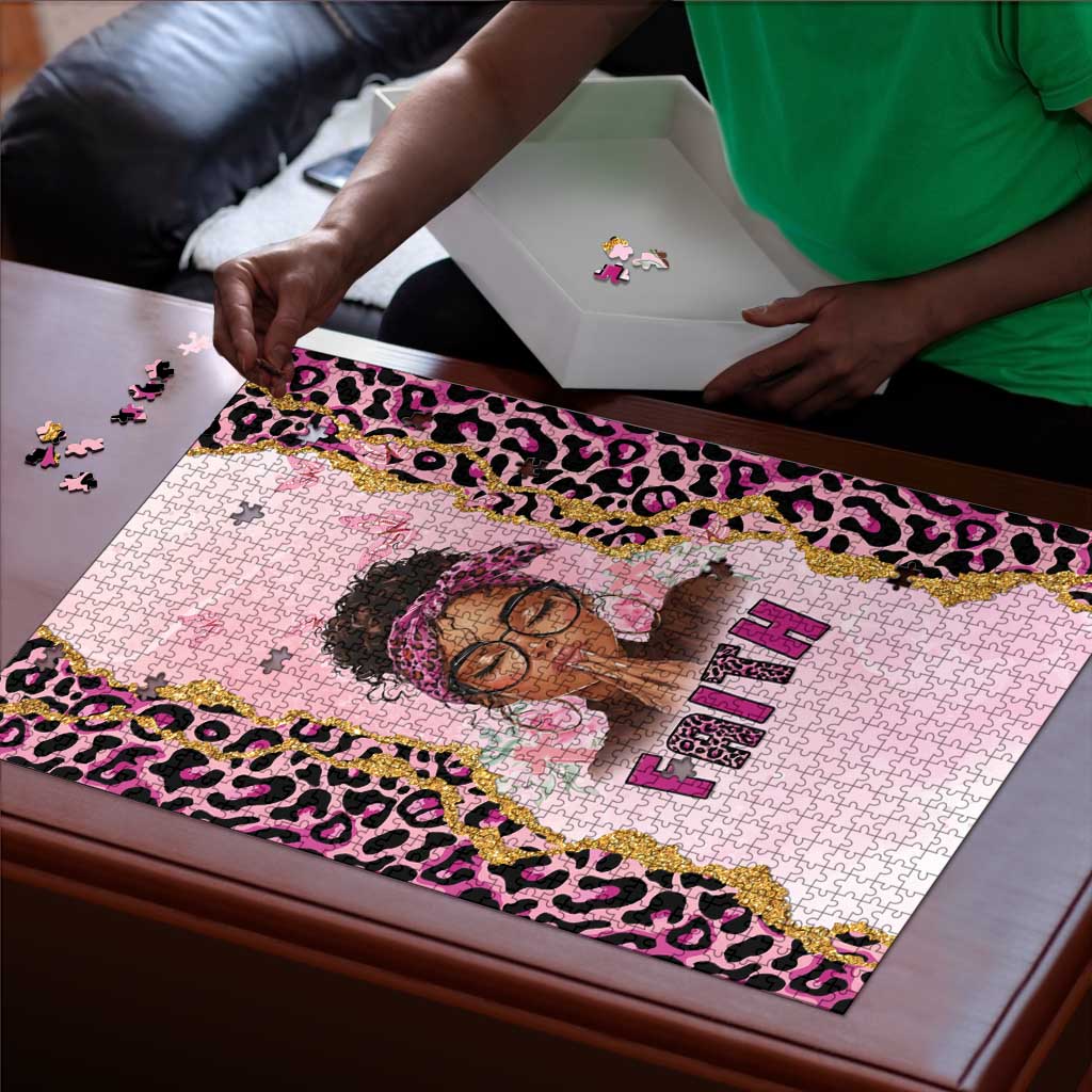 Black Her Story Puzzle Faith Pink Leopard - African Pride