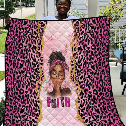 Black Her Story Quilt Faith Pink Leopard - African Pride