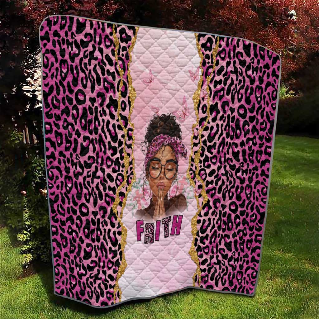Black Her Story Quilt Faith Pink Leopard - African Pride