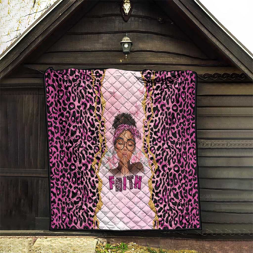 Black Her Story Quilt Faith Pink Leopard - African Pride