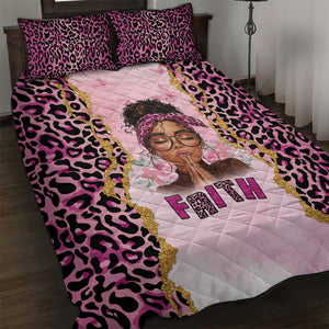 Black Her Story Quilt Bed Set Faith Pink Leopard - African Pride