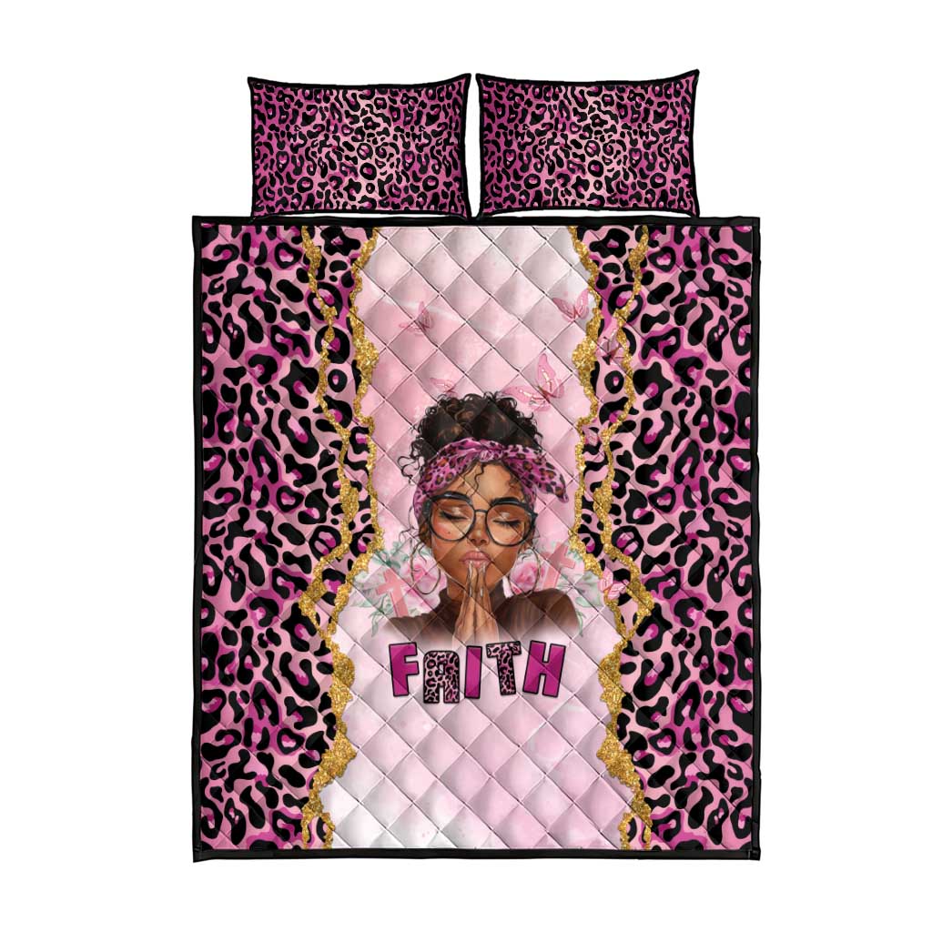 Black Her Story Quilt Bed Set Faith Pink Leopard - African Pride