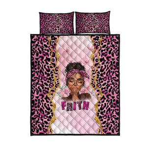 Black Her Story Quilt Bed Set Faith Pink Leopard - African Pride