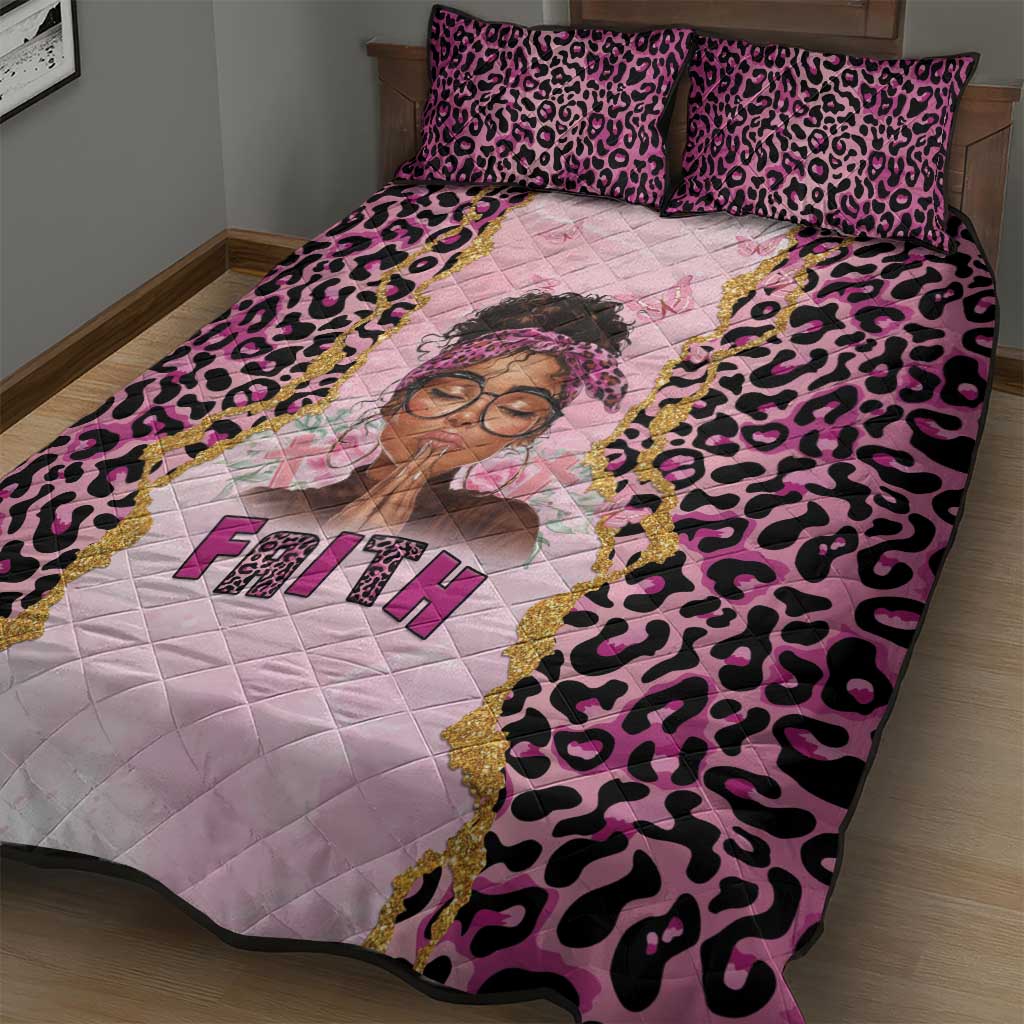 Black Her Story Quilt Bed Set Faith Pink Leopard - African Pride