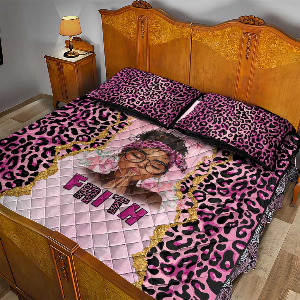 Black Her Story Quilt Bed Set Faith Pink Leopard - African Pride