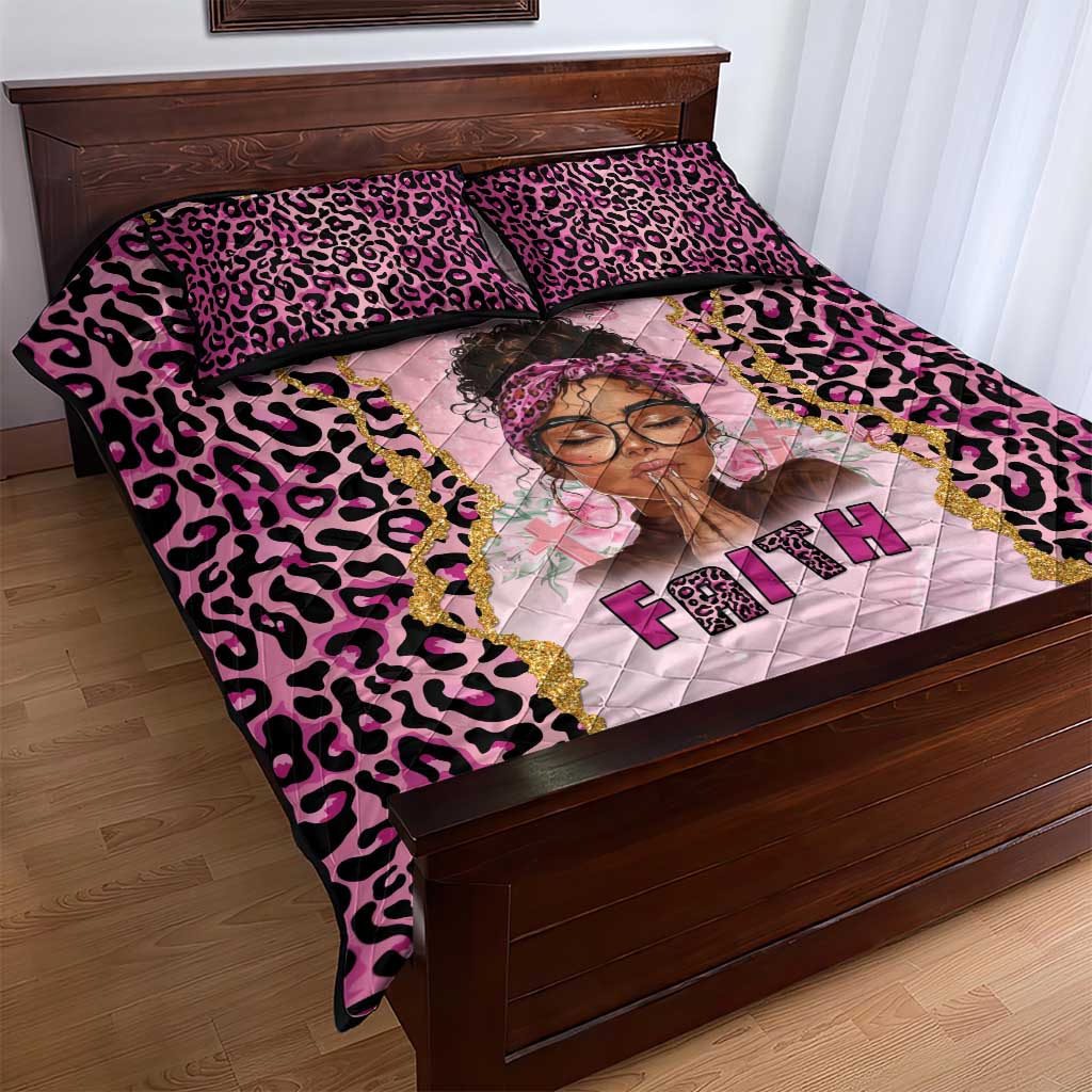 Black Her Story Quilt Bed Set Faith Pink Leopard - African Pride