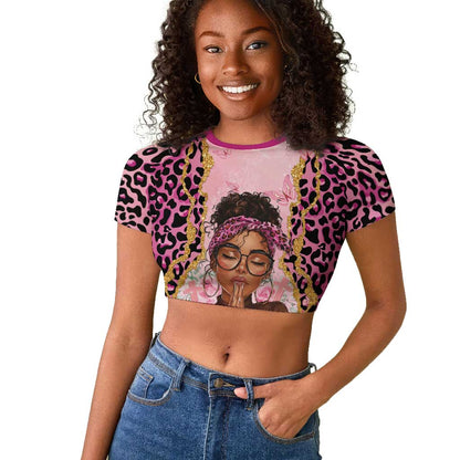 Black Her Story Raglan Cropped T shirt Faith Pink Leopard - African Pride