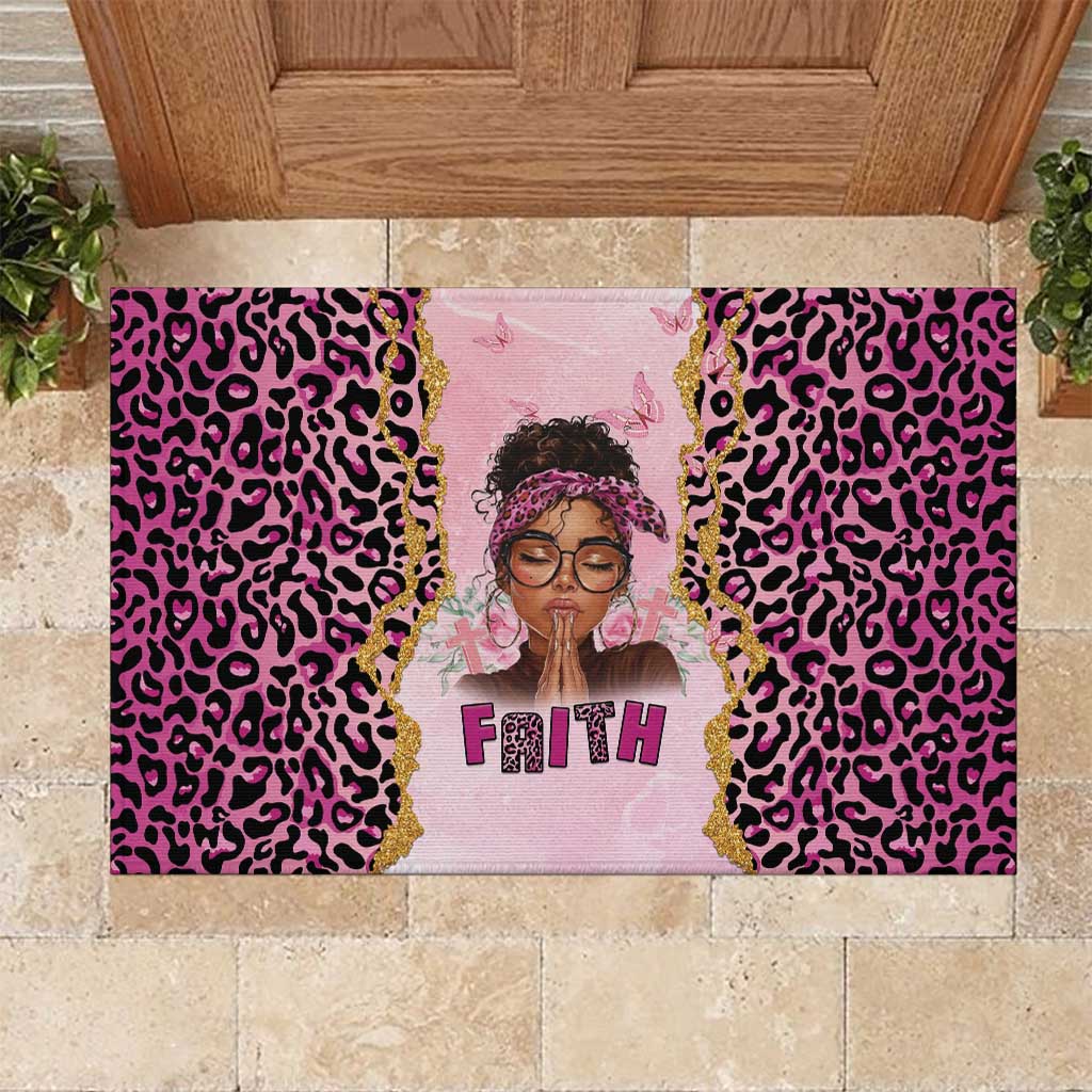 Black Her Story Rubber Doormat Faith Pink Leopard - African Pride