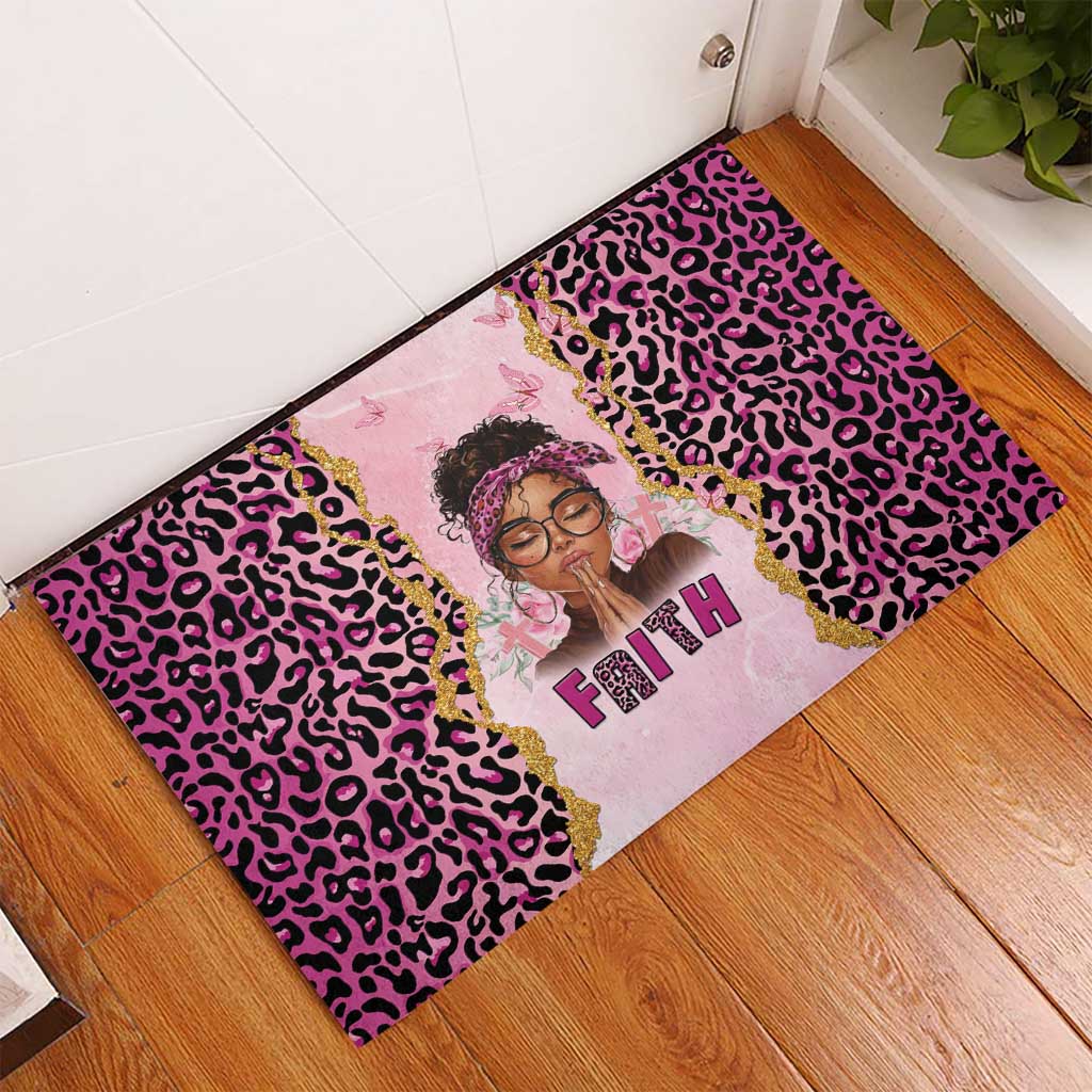Black Her Story Rubber Doormat Faith Pink Leopard - African Pride