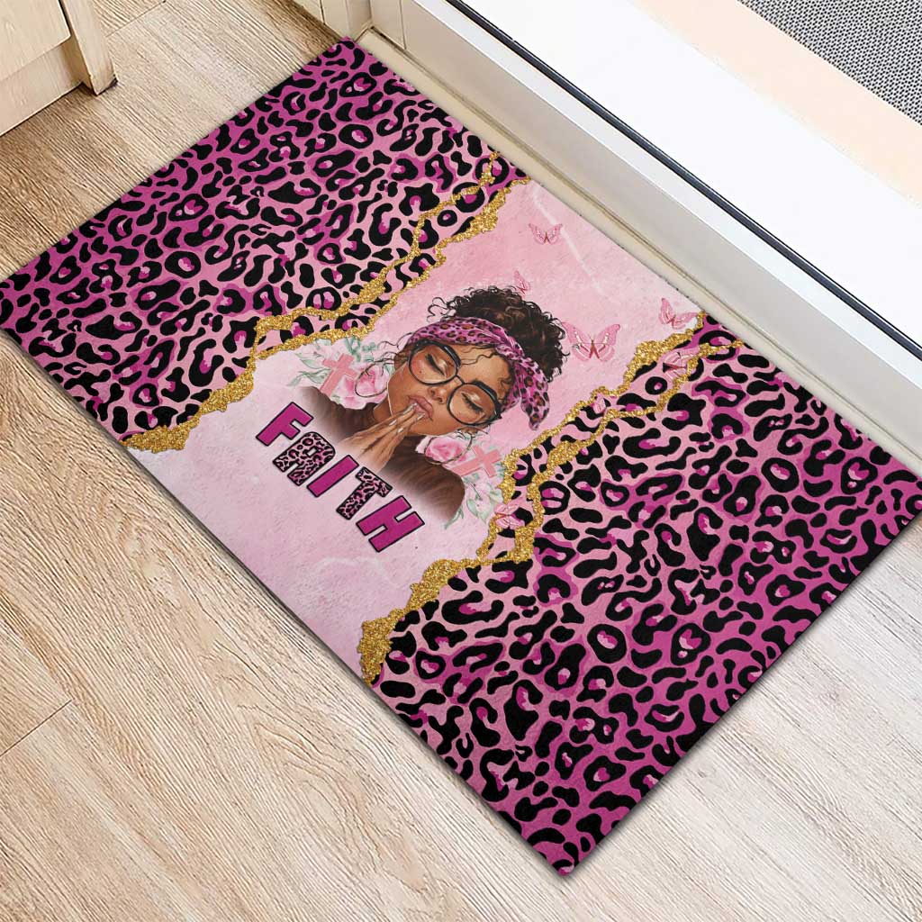 Black Her Story Rubber Doormat Faith Pink Leopard - African Pride