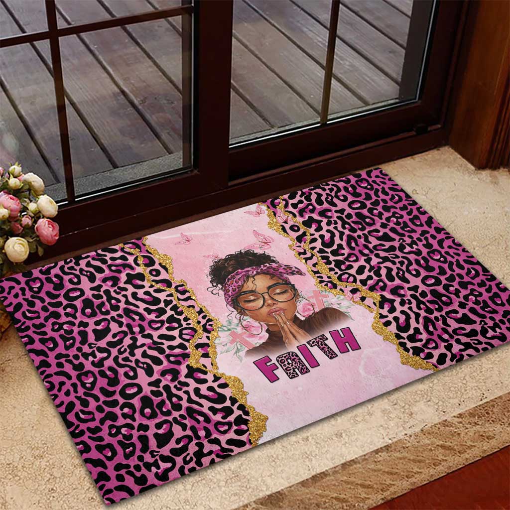 Black Her Story Rubber Doormat Faith Pink Leopard - African Pride