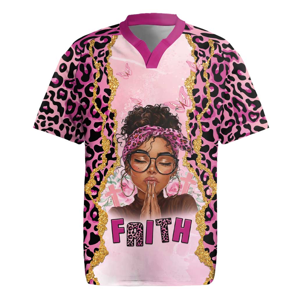 Black Her Story Rugby Jersey Faith Pink Leopard - African Pride