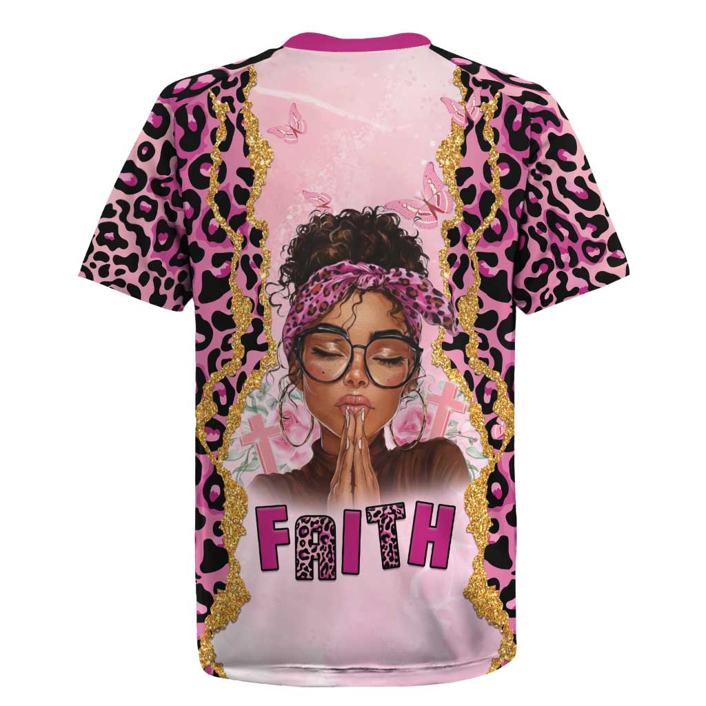 Black Her Story Rugby Jersey Faith Pink Leopard - African Pride