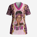 Black Her Story Scrub Top Faith Pink Leopard - African Pride