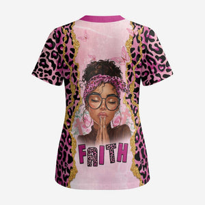 Black Her Story Scrub Top Faith Pink Leopard - African Pride