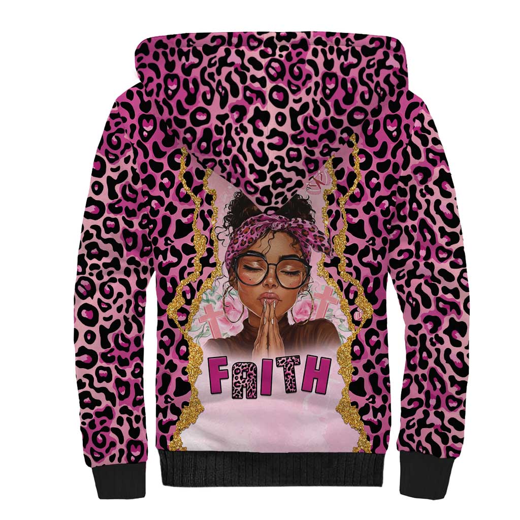 Black Her Story Sherpa Hoodie Faith Pink Leopard - African Pride