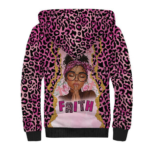 Black Her Story Sherpa Hoodie Faith Pink Leopard - African Pride