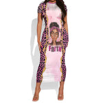 Black Her Story Short Sleeve Bodycon Dress Faith Pink Leopard - African Pride