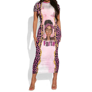 Black Her Story Short Sleeve Bodycon Dress Faith Pink Leopard - African Pride