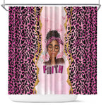 Black Her Story Shower Curtain Faith Pink Leopard - African Pride